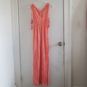 Coral grecian maxi dress with tassels